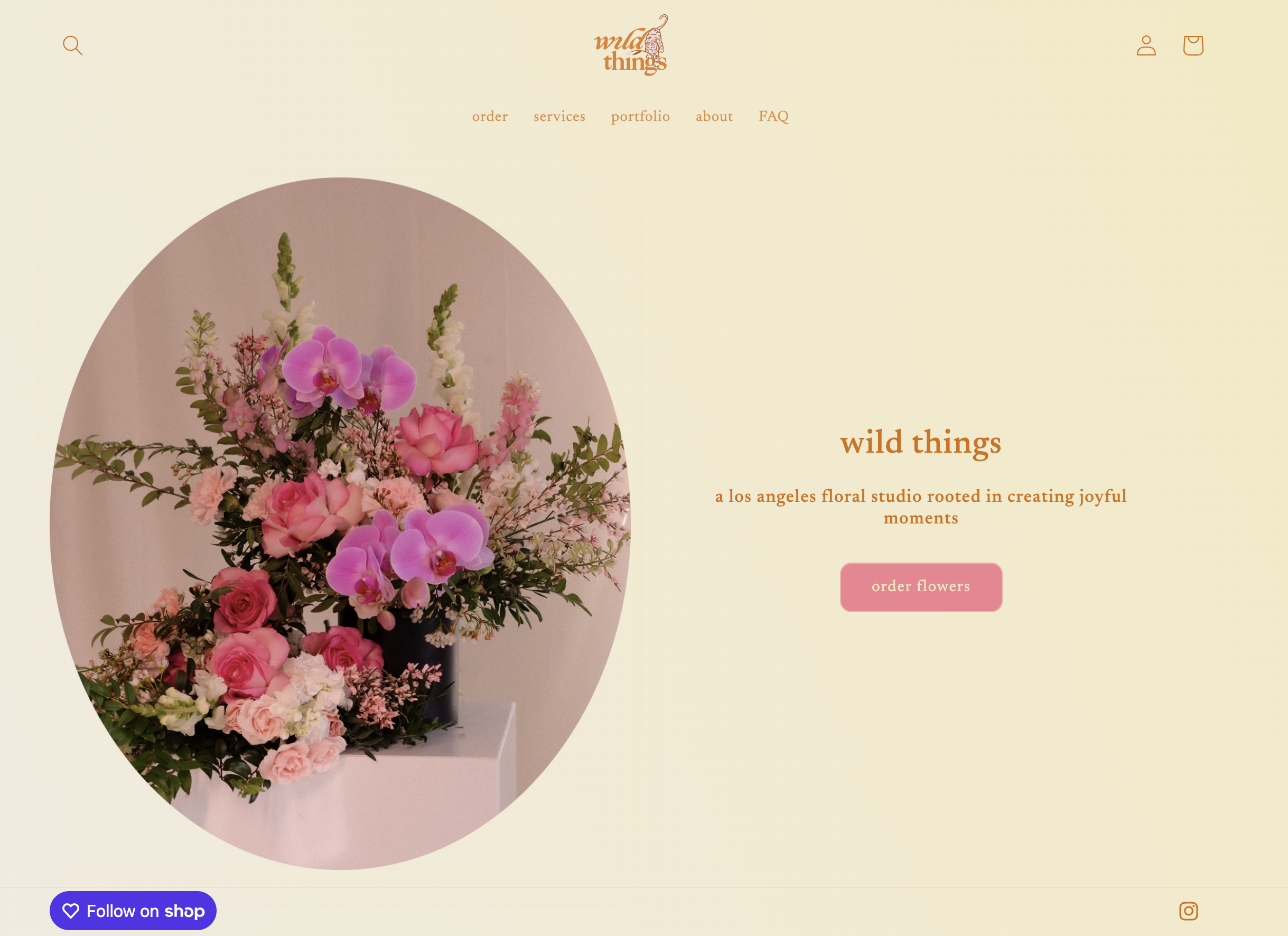 Wild Things highlights a portfolio, and also offers flowers online on a seasonal basis